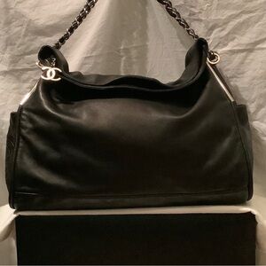 CHANEL Women's Large Ultimate Hobo Soft Black Lamb’s Skin w/ Silver Accents EUC